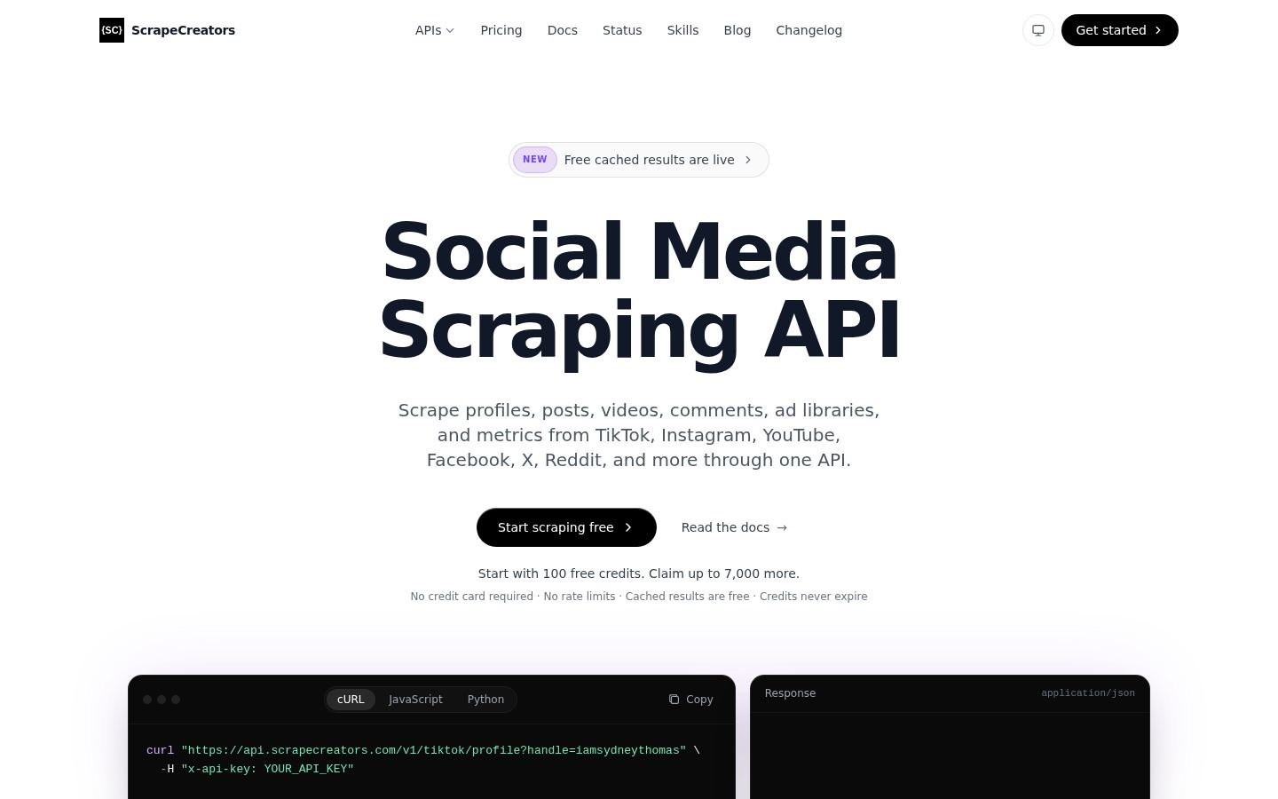 Scrape Creators &middot; HOMEPAGE_SCREENSHOT